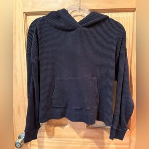 Gap Women's Black Ribbed Cropped Hoodie size S